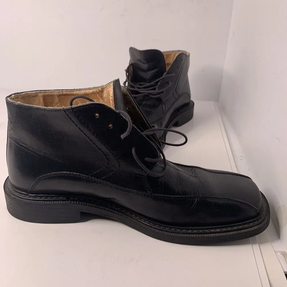 Skechers Mens Size US 8.5 EU 42 Black Leather Square Toe‎ Lace Up Ankle Boots